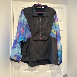 Vintage Reebok Windbreaker Bright Neon Retro 80s Ski Half Zip Up Jacket